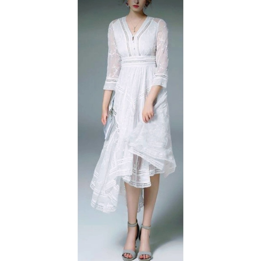 LIN Vintage Style White Asymmetrical Dress S